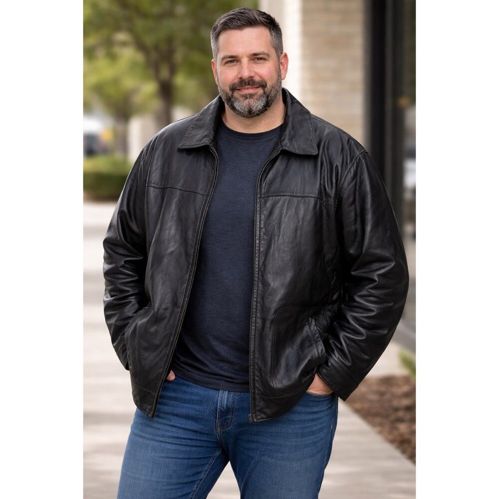 Charles Klein Genuine Leather Jacket Black S Collar Zip Pockets Size 2x